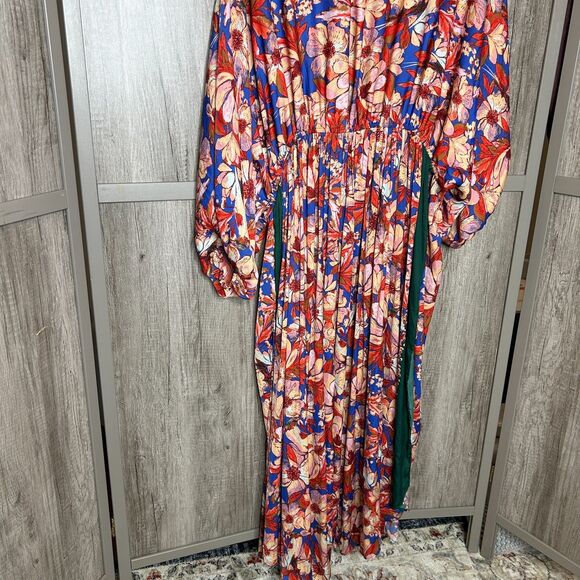 Free People In Bloom Kimono Long Satin Sinched Sleeves Robe Floral Print Size L - Picture 4 of 8